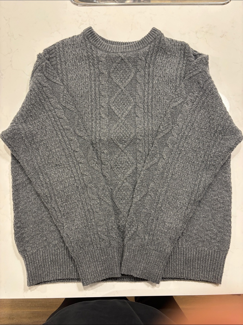 OAK + FORT Gray Cable-Knit Crewneck Sweater